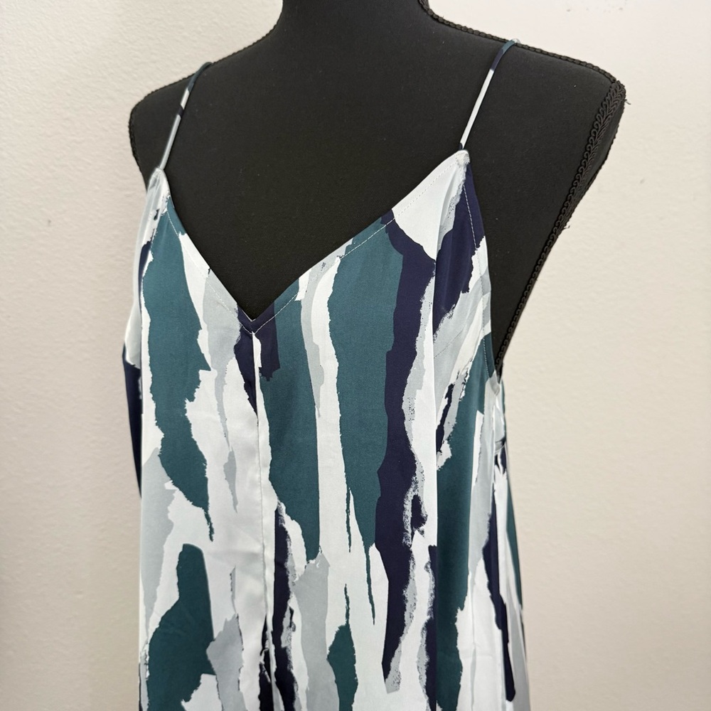 Valette Asymmetrical Blue Abstract Print Slip Dress (Size M) NWOT